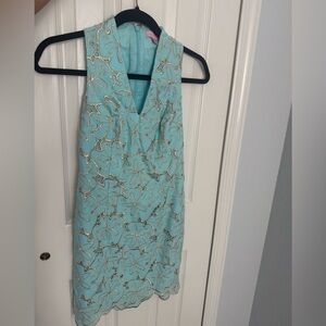 lilly pulitzer dress blue & gold size 00